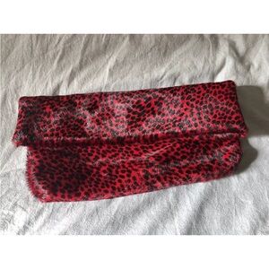 EUC AUTHENTIC VASILIKI LAGIS RED LEOPARD PRINT FAUX HAIR CLUTCH